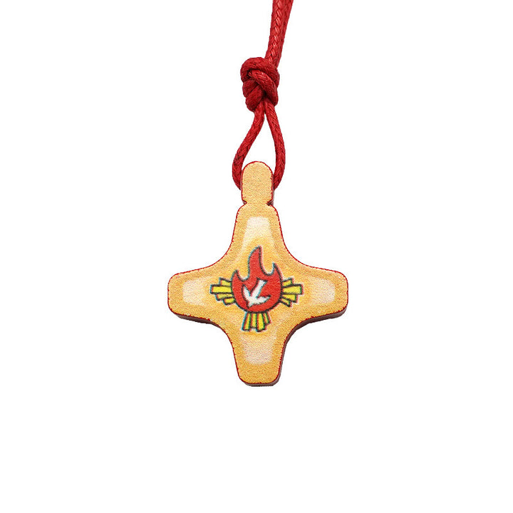 Christianartworkshop Colgante de cruz de madera del Espíritu Santo y collar con medalla esmaltada en rojo - image 4