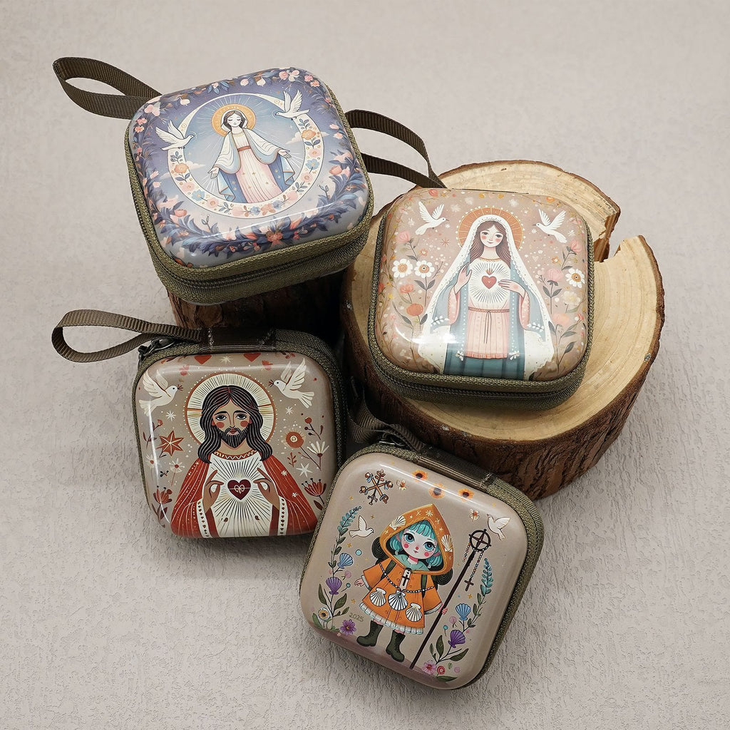 Christianartworkshop 9 diseños de estuches cuadrados para rosarios estilo caricatura: una hermosa combinación de fe y funcionalidad. - image 0