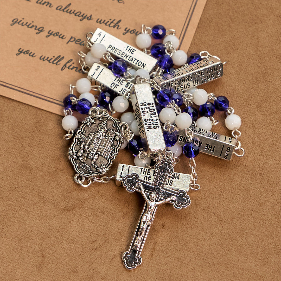 Christianartworkshop Rosario de Jesús con crucifijo de cuentas de vidrio azules y blancas - Azul y blanco - image 0