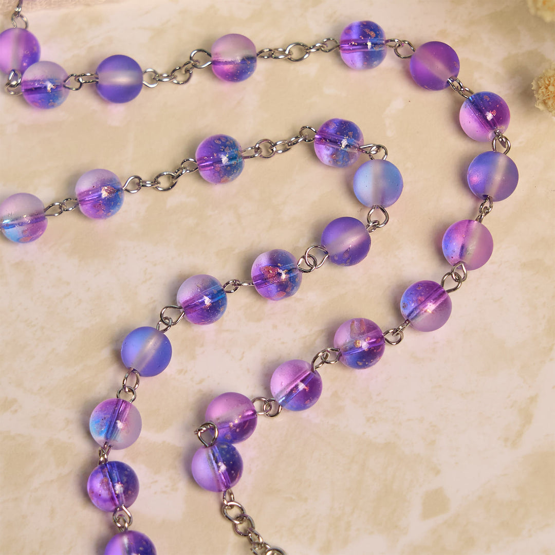 Christianartworkshop Rosario de cuentas de vidrio azul y morado esmerilado adornado con una medalla milagrosa: devoción en forma texturizada. - image 8