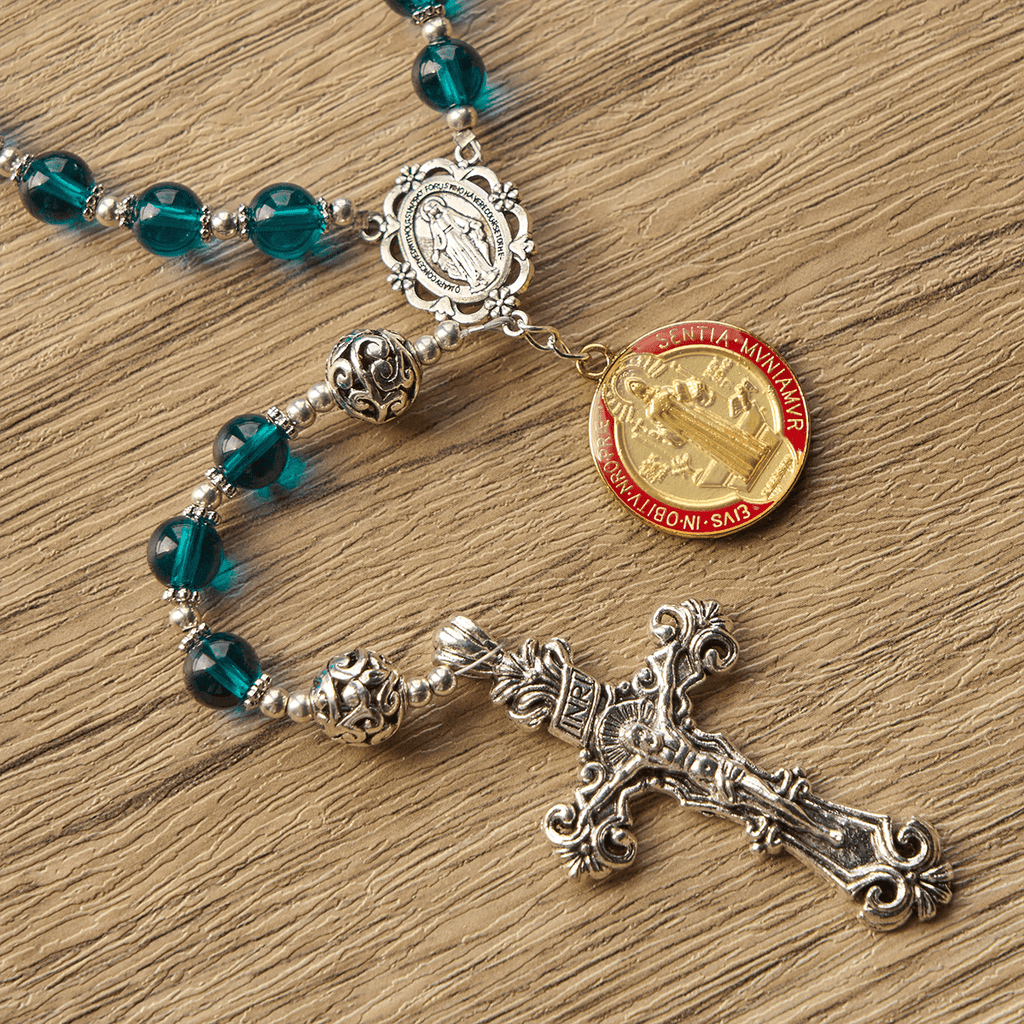 Christianartworkshop FE EN LA ORACIÓN: Rosario de cristal azul transparente con crucifijo hecho a mano y tarjeta de regalo. - image 10
