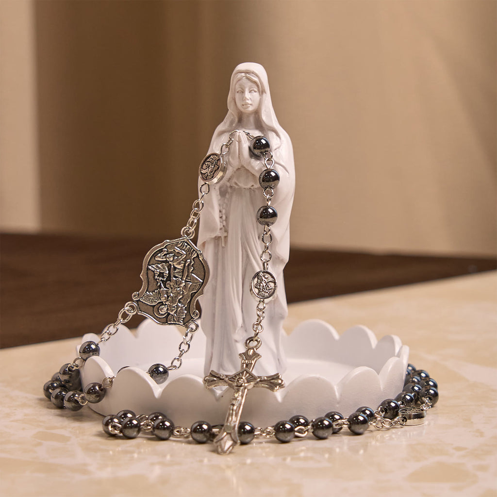 Christianartworkshop Rosario sagrado de cuentas negras brillantes con colgante y crucifijo de San Miguel Arcángel. - image 7