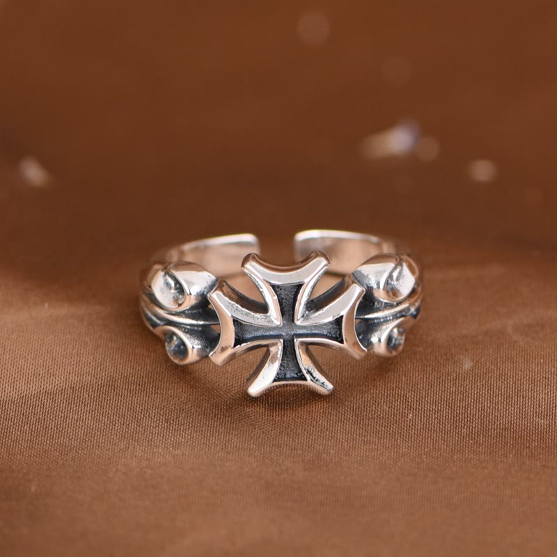 Christianartworkshop Anillo minimalista ajustable de plata 925 con cruz de Malta: una preciosa reliquia de fe. - Adecuado para tallas estadounidenses 9-15 - image 0