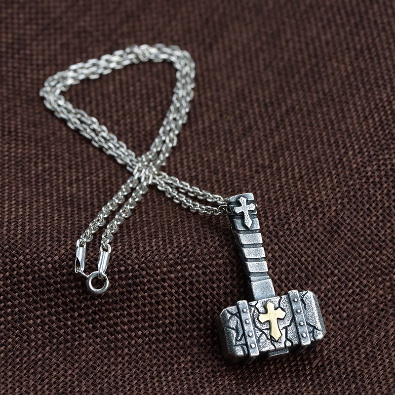 Christianartworkshop Collar con cruz martillada de plata 925 sagrada: símbolo de fe robusto con un toque retro. - Plata esterlina - image 0