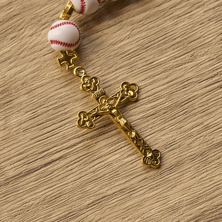 Christianartworkshop FE EN ORACIÓN: Rosario de cuentas de béisbol en miniatura bendecido con cáliz y crucifijo dorados. - image 9