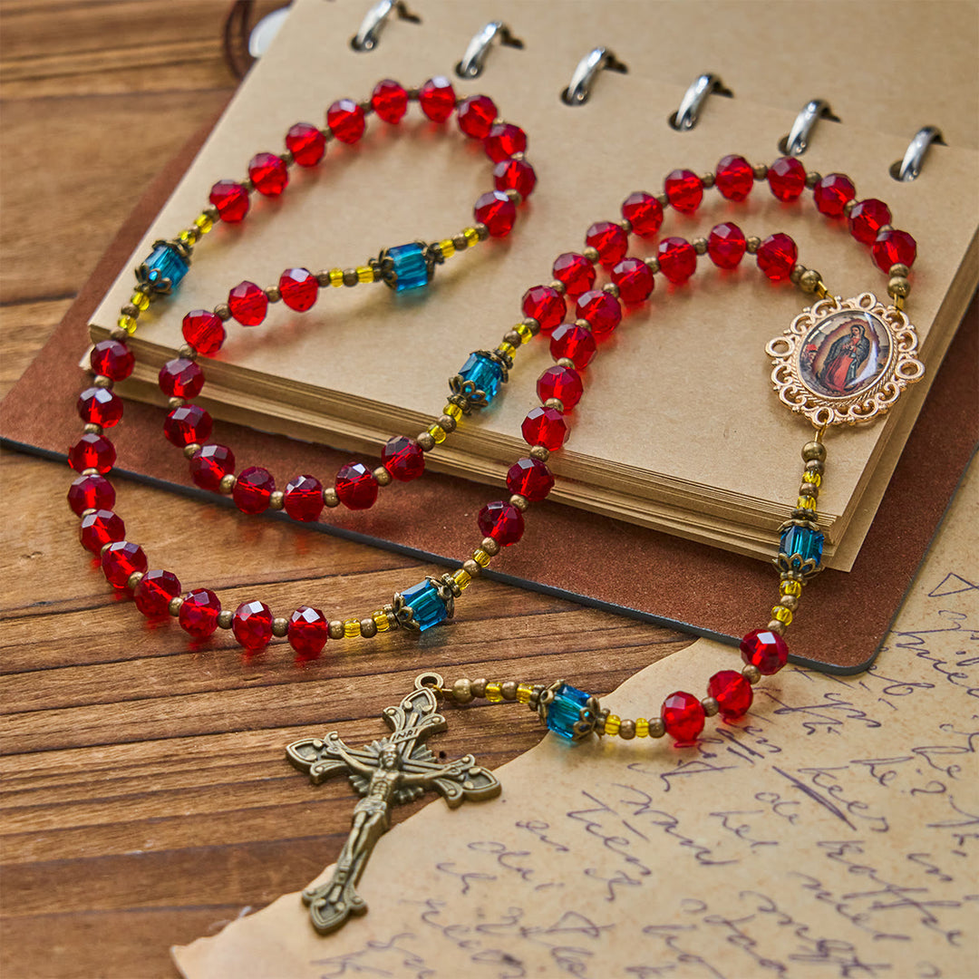 Christianartworkshop FE EN LA ORACIÓN: Rosario de cristal checo bohemio rojo hecho a mano con tarjeta de regalo. - image 4