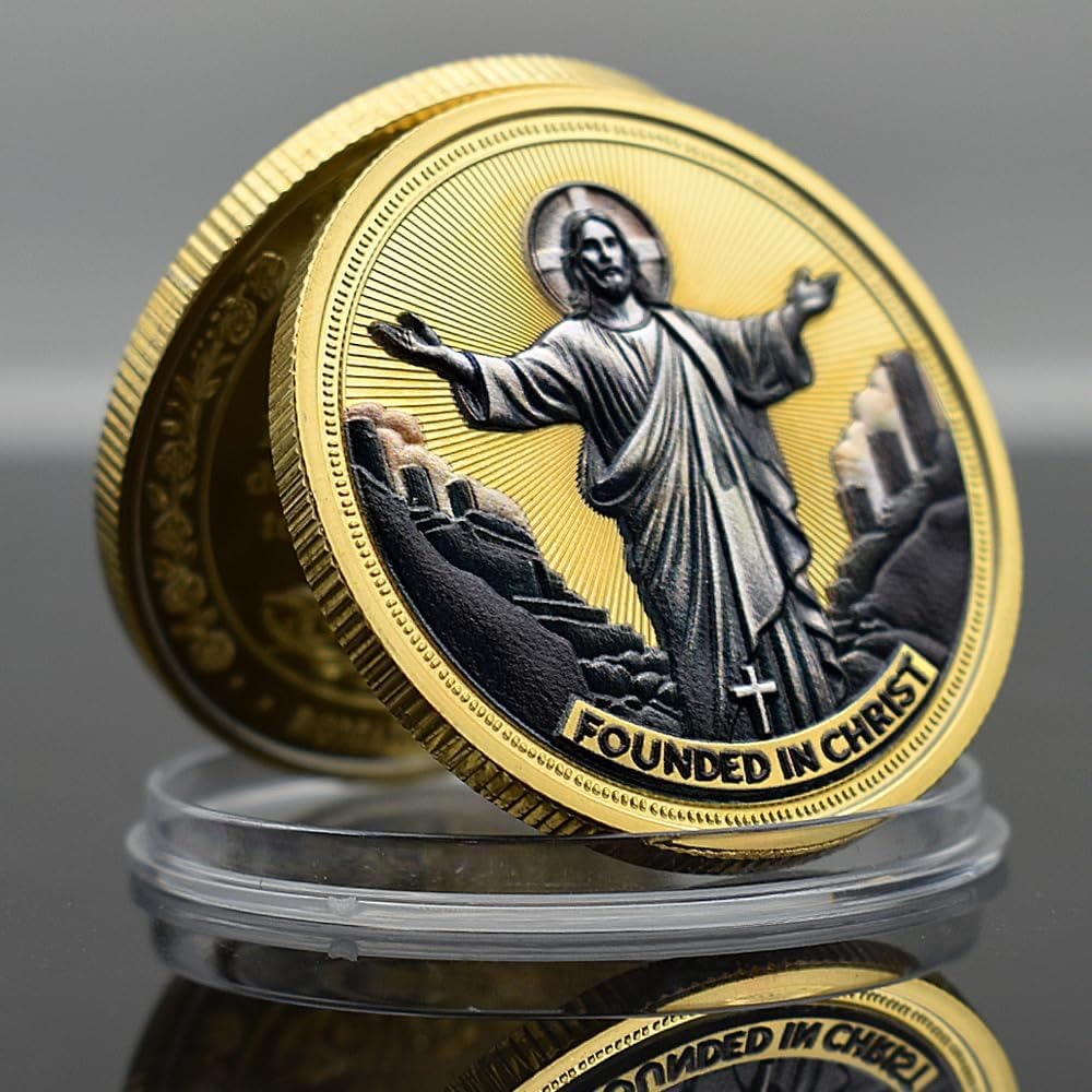 Christianartworkshop Moneda conmemorativa dorada/plateada "El amor de Jesús fundado en Cristo: Paloma y Cruz" - Dorado - image 0