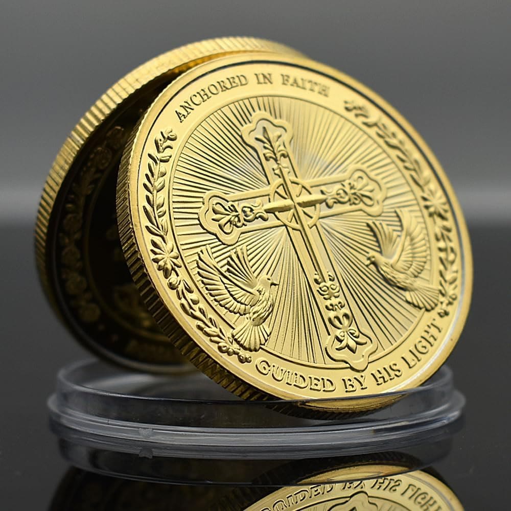 Christianartworkshop Moneda conmemorativa dorada/plateada "El amor de Jesús fundado en Cristo: Paloma y Cruz" - image 1
