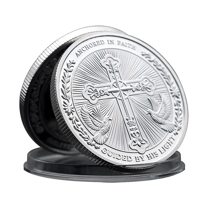Christianartworkshop Moneda conmemorativa dorada/plateada "El amor de Jesús fundado en Cristo: Paloma y Cruz" - image 3