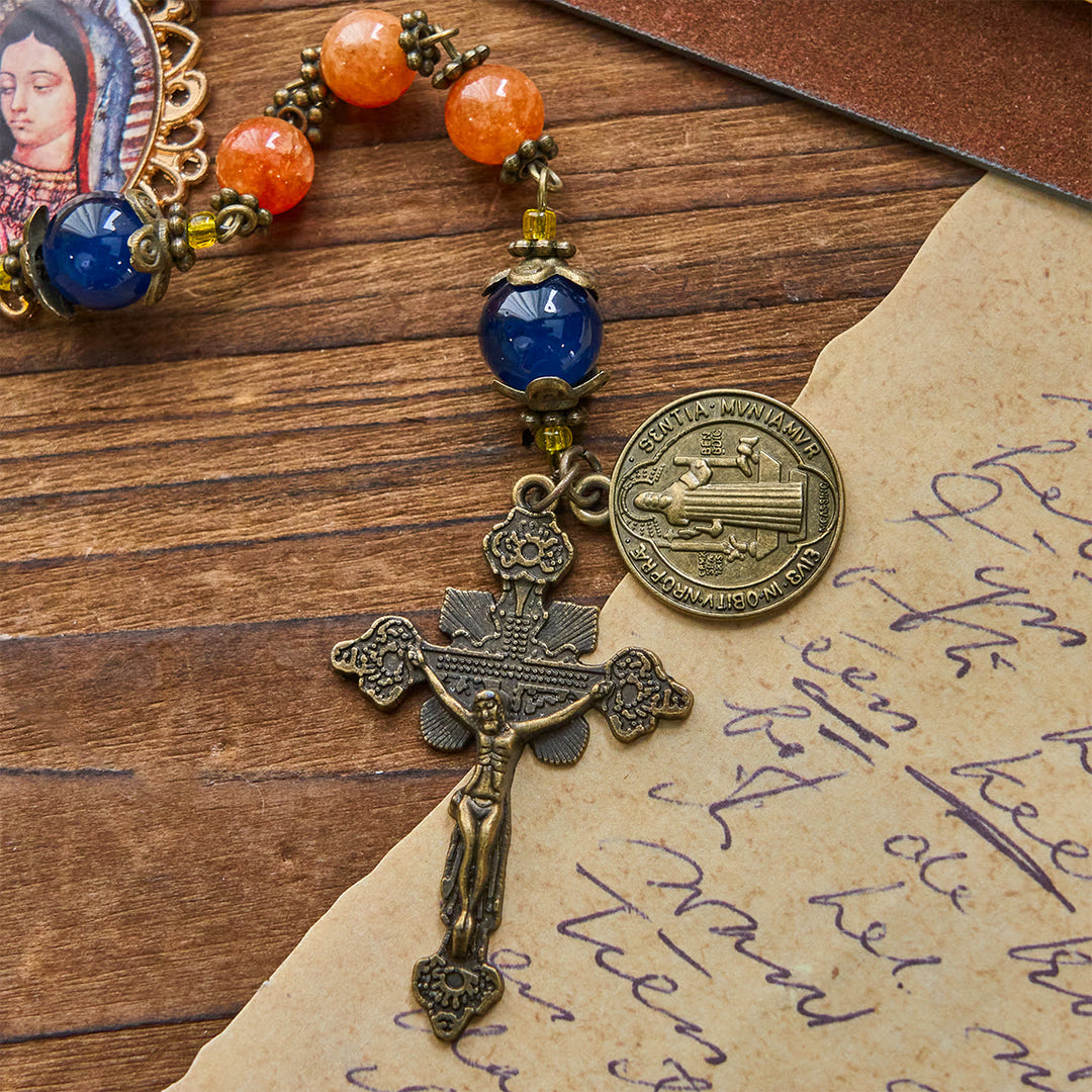 Christianartworkshop Rosario con medalla de Nuestra Señora de San Benito, hecha a mano en calcedonia naranja. - image 7