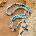 Christianartworkshop Rosario de cuentas con diseño de flores azules, medalla milagrosa y crucifijo. - Medalla Milagrosa y Crucifijo - image 0