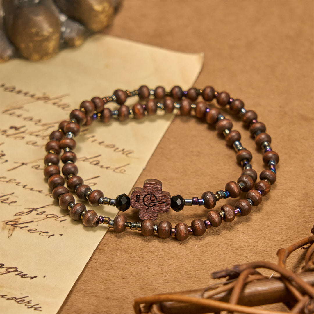Christianartworkshop Pulsera clásica de cuentas de madera con cruz: un emblema atemporal de fe discreta. - Cruz - image 0
