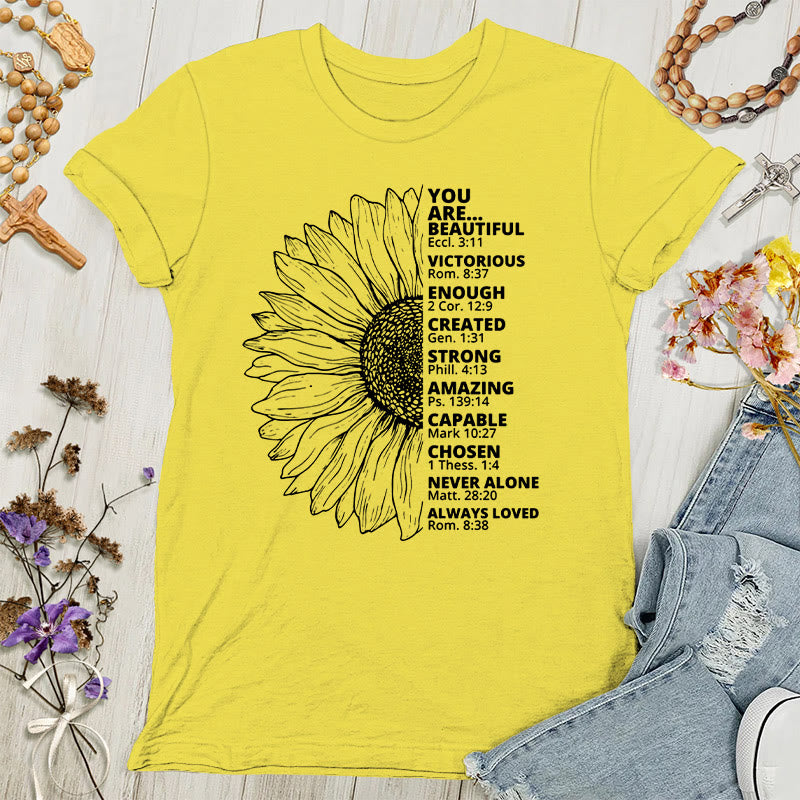 Christianartworkshop Camiseta de mujer con estampado de girasol: Agradecida, bendecida - Oro - 4XL - image 0