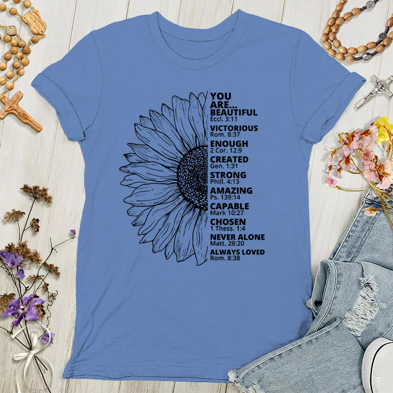 Christianartworkshop Camiseta de mujer con estampado de girasol: Agradecida, bendecida - Azul - 4XL - image 1