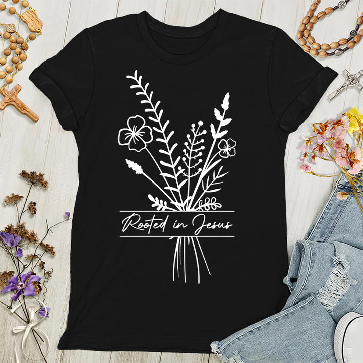 Christianartworkshop Camiseta de mujer "Arraigada en Jesús" - Negro - 4XL - image 0