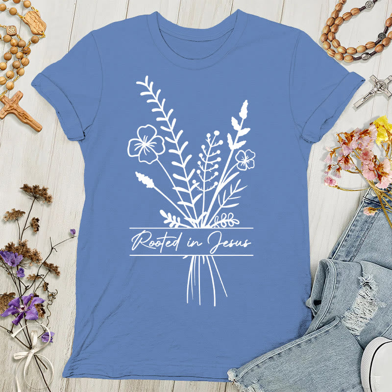 Christianartworkshop Camiseta de mujer "Arraigada en Jesús" - Azul - 4XL - image 5