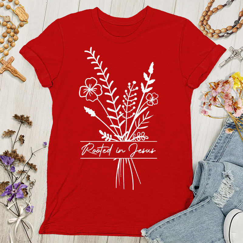 Christianartworkshop Camiseta de mujer "Arraigada en Jesús" - Rojo - 4XL - image 1
