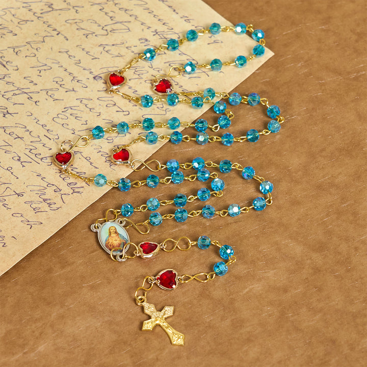 Christianartworkshop Rosario con cadena de aleación de vidrio azul y crucifijo del Sagrado Corazón de Jesús de 6 mm - image 3
