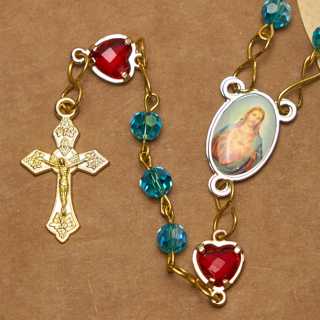 Christianartworkshop Rosario con cadena de aleación de vidrio azul y crucifijo del Sagrado Corazón de Jesús de 6 mm - image 4