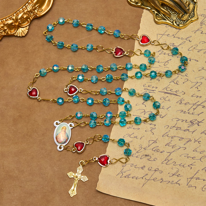 Christianartworkshop Rosario con cadena de aleación de vidrio azul y crucifijo del Sagrado Corazón de Jesús de 6 mm - image 2