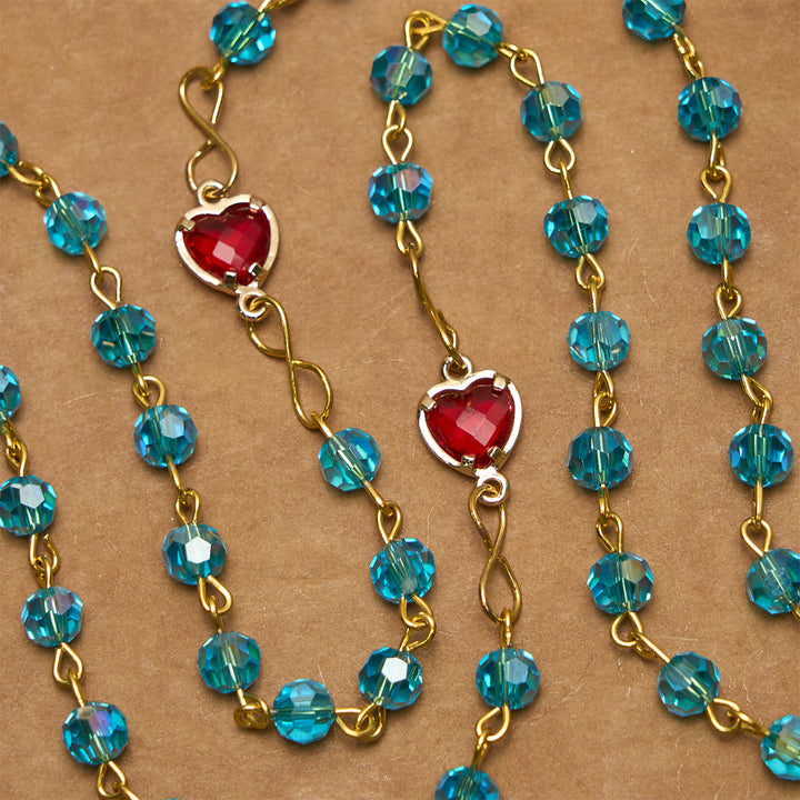 Christianartworkshop Rosario con cadena de aleación de vidrio azul y crucifijo del Sagrado Corazón de Jesús de 6 mm - image 5