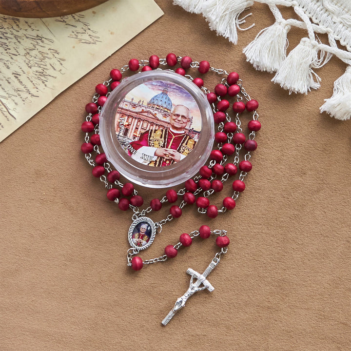 Christianartworkshop Rosario de cuentas de madera roja del Papa León XIV en conmemoración: Un tesoro espiritual - image 18