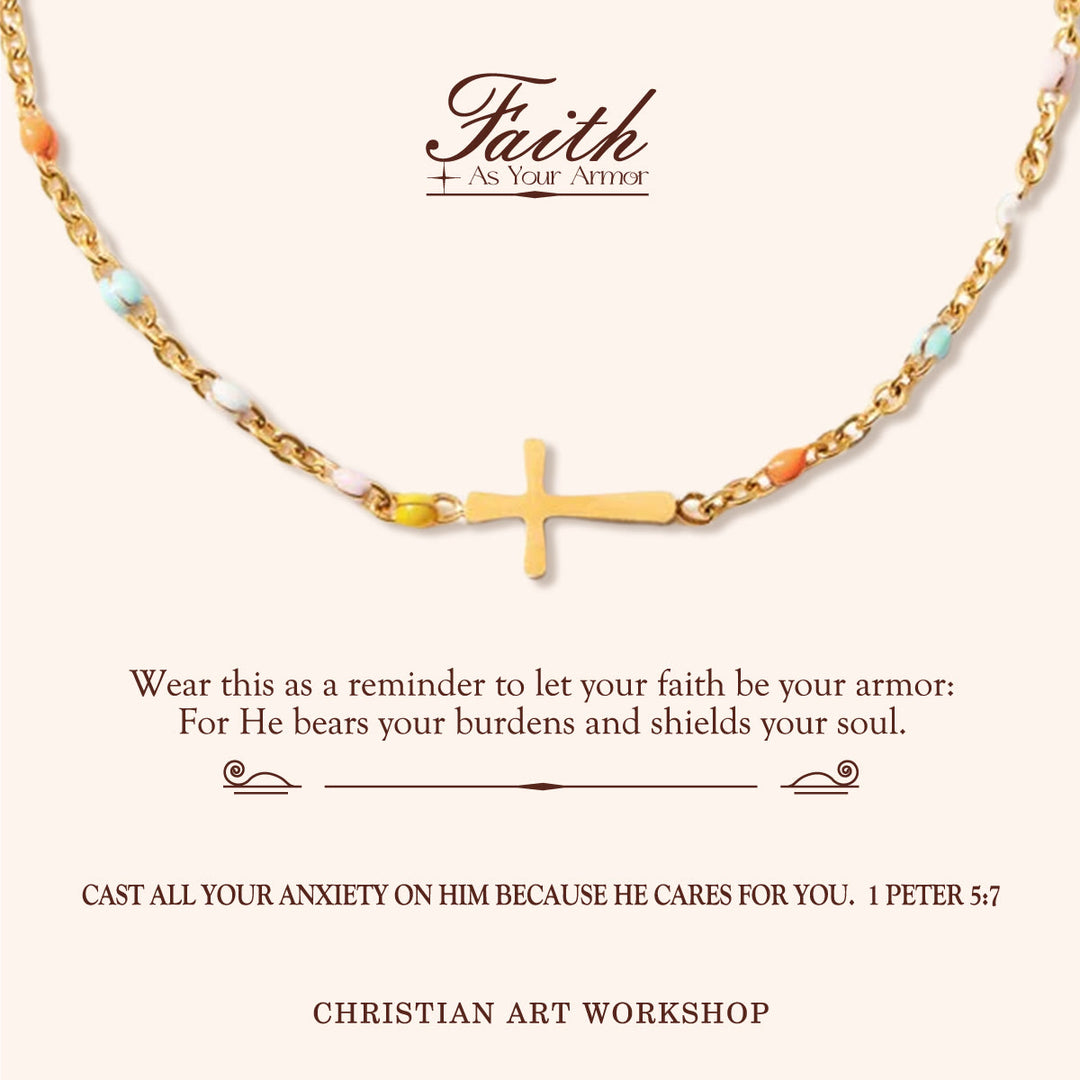 Christianartworkshop LA FE COMO TU ARMADURA: Pulsera minimalista con cruz delicada - LA FE COMO TU ARMADURA - Dorada - image 0