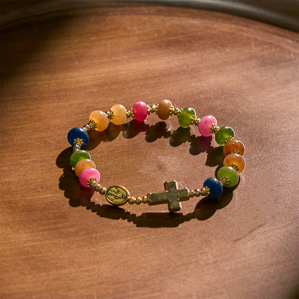 Christianartworkshop Pulsera de cuentas de turmalina con ábaco, cruz y medalla milagrosa. - image 4