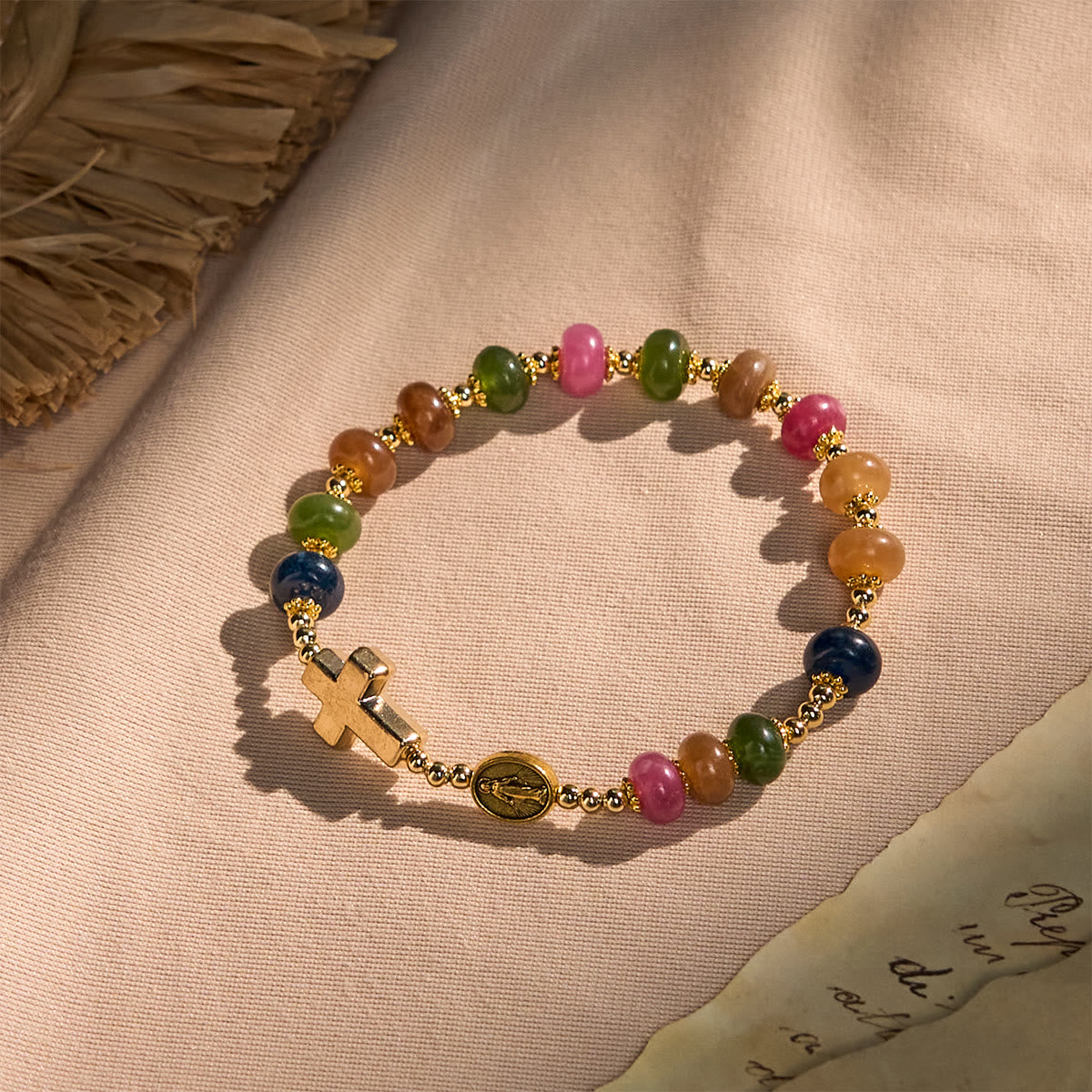 Christianartworkshop Pulsera de cuentas de turmalina con ábaco, cruz y medalla milagrosa. - Circunferencia de la muñeca: 5,91''-7,08''/15-18 cm - image 0