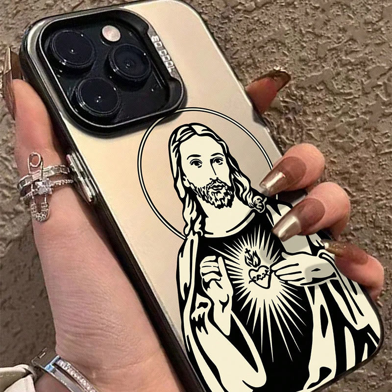 Christianartworkshop Funda para teléfono con el Sagrado Corazón de Jesús y aura sagrada: un toque retro de espiritualidad. - image 2