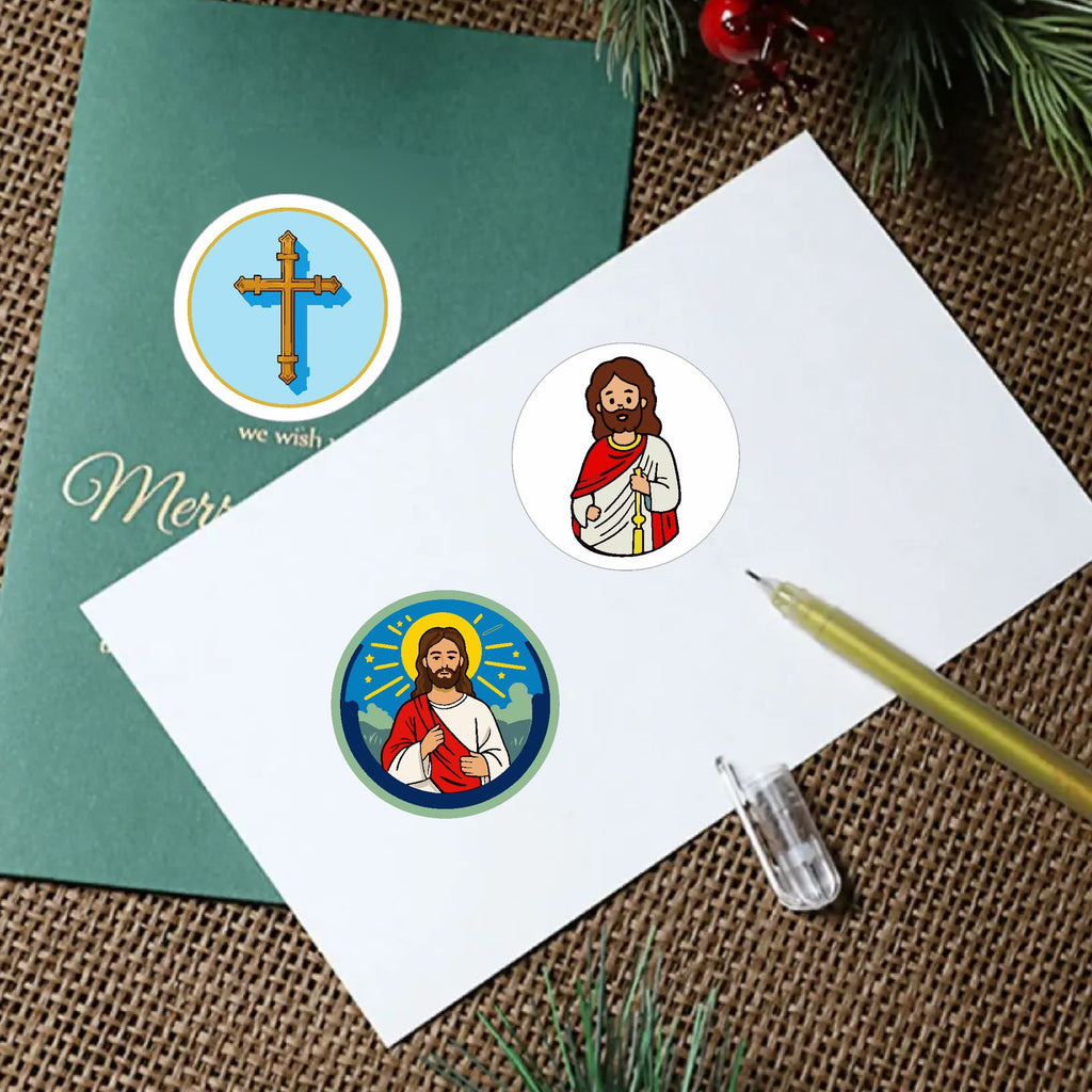 Christianartworkshop Pegatinas redondas "Jesús te ama": 12 estilos fieles para compartir el amor de Dios. - image 2