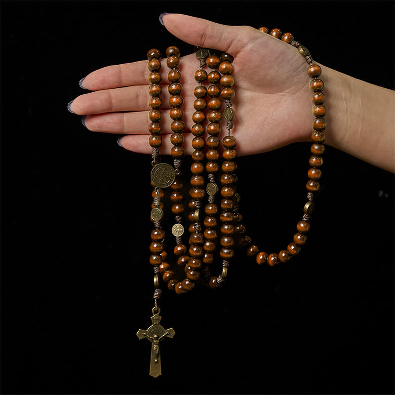 Christianartworkshop Rosario de madera de olivo de la década 15/20 con diseño de San Benito, crucifijo y cadena para la cintura: devoción divina en doble uso. - image 14