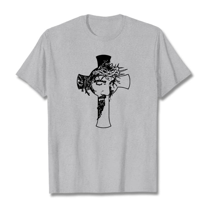 Christianartworkshop Camiseta unisex con diseño moderno de corona de espinas y cruz. - Gris - 2XL - image 0
