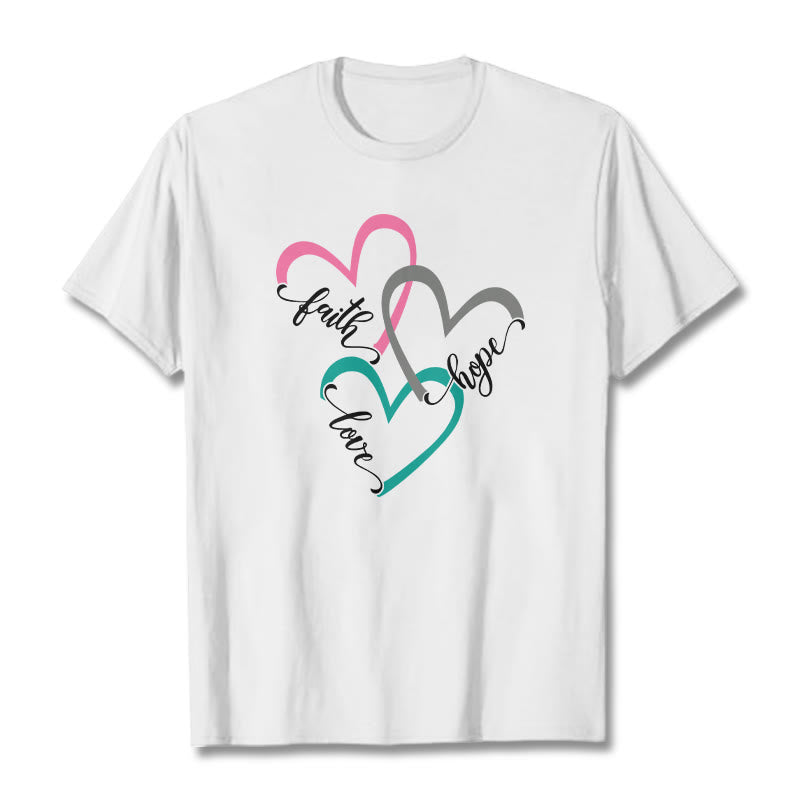 Christianartworkshop Camiseta unisex con diseño de corazón cristiano "Fe, Esperanza, Amor" para creyentes. - Blanco - 2XL - image 0