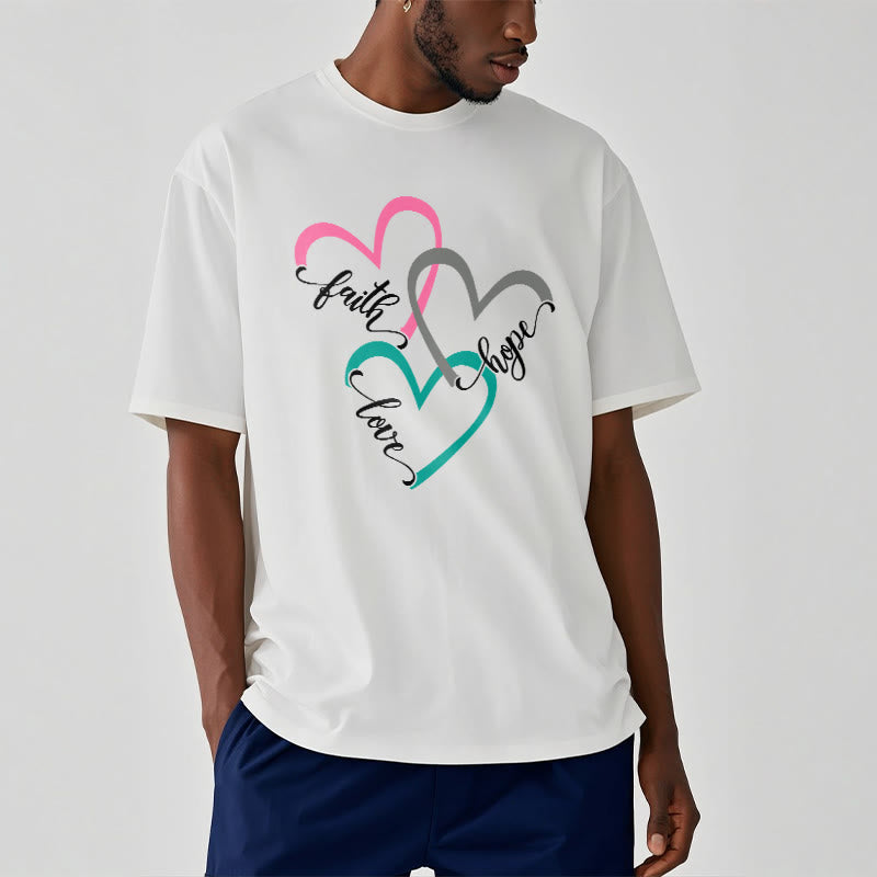 Christianartworkshop Camiseta unisex con diseño de corazón cristiano "Fe, Esperanza, Amor" para creyentes. - image 2