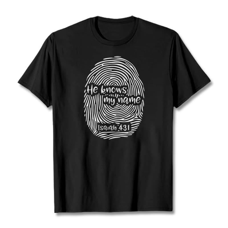 Christianartworkshop Él sabe mi nombre - Versículo bíblico con huella dactilar - Camiseta unisex - Negro - 2XL - image 0