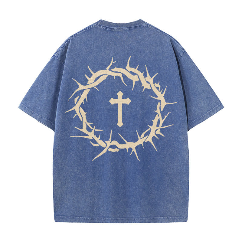 Christianartworkshop Camiseta unisex lavada con cruz de espinas "Fe sobre el miedo" - image 14
