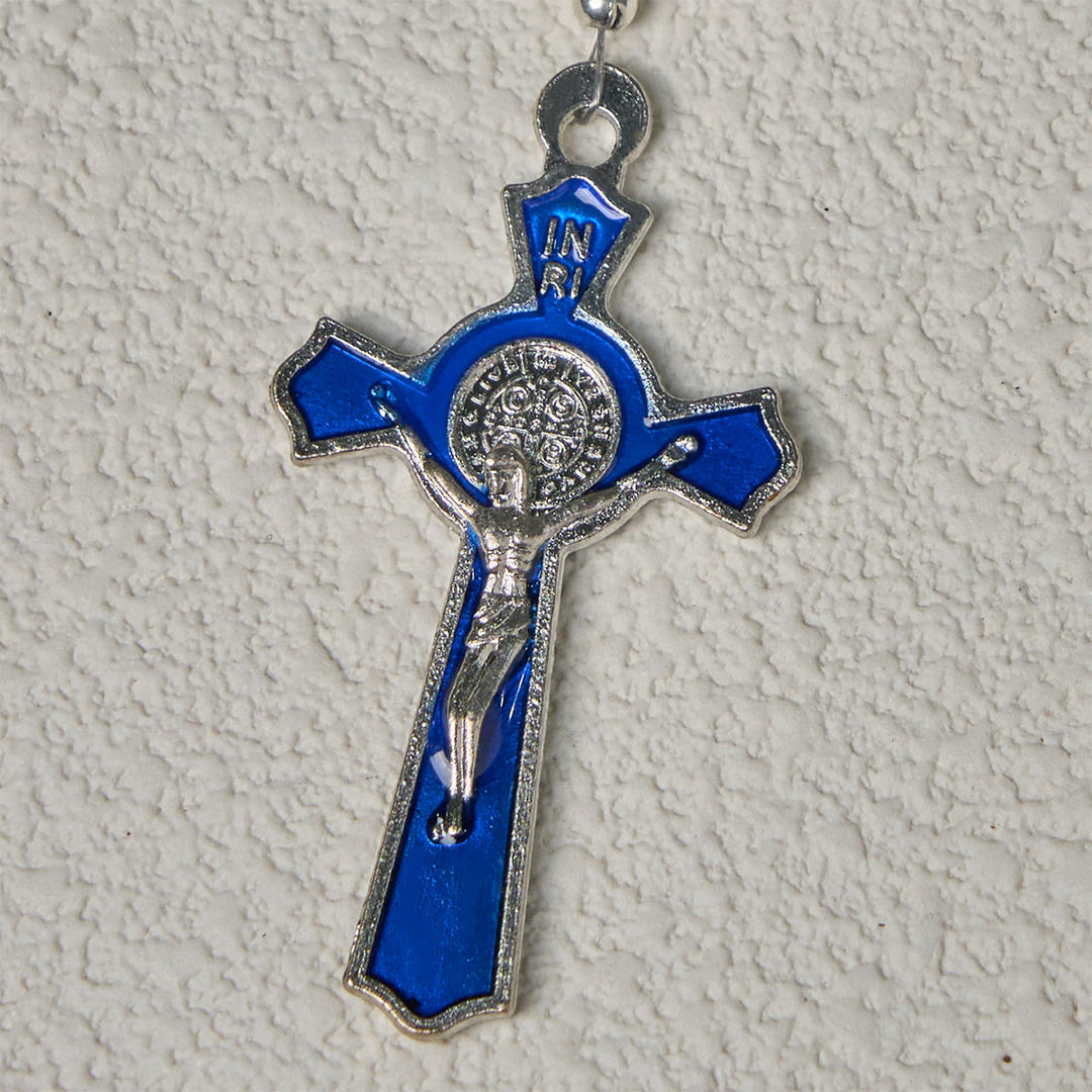 Christianartworkshop Rosario de cristal brillante y cuentas florales azules con crucifijo esmaltado y Nuestra Señora - image 7
