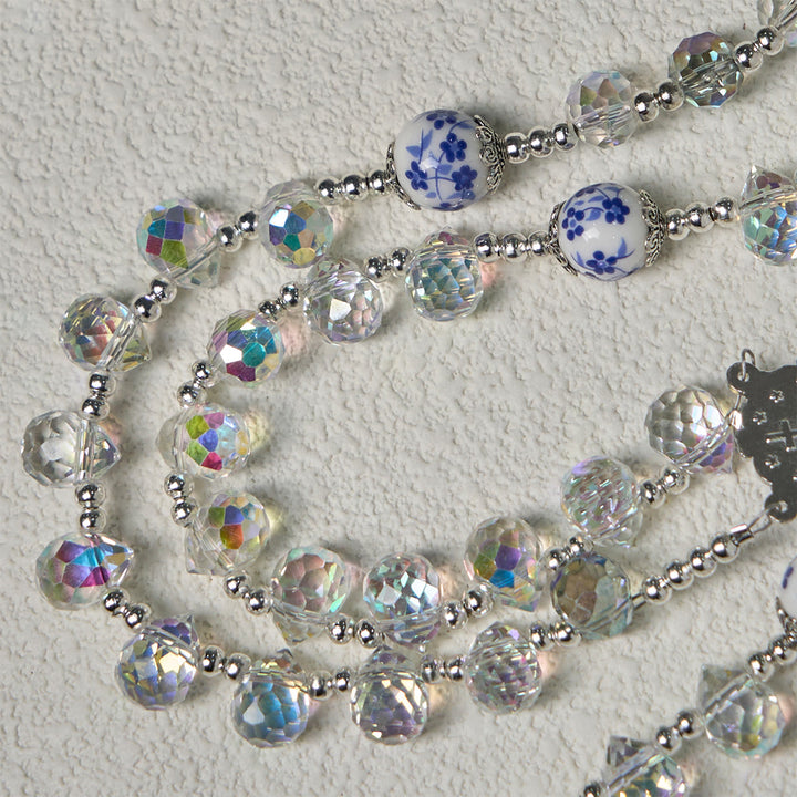 Christianartworkshop Rosario de cristal brillante y cuentas florales azules con crucifijo esmaltado y Nuestra Señora - image 9