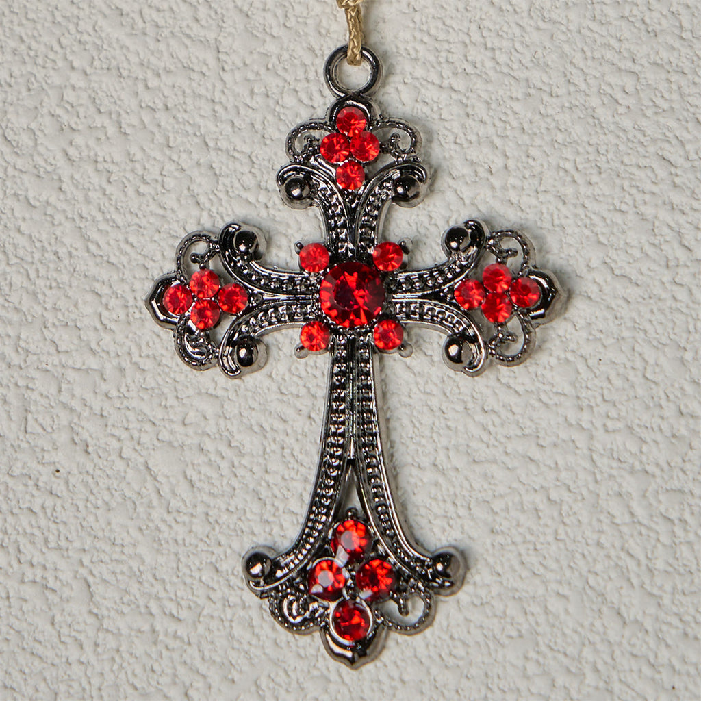 Christianartworkshop Rosario devocional negro y rojo con la bendición de San Benito y una cruz roja ornamentada. - image 7