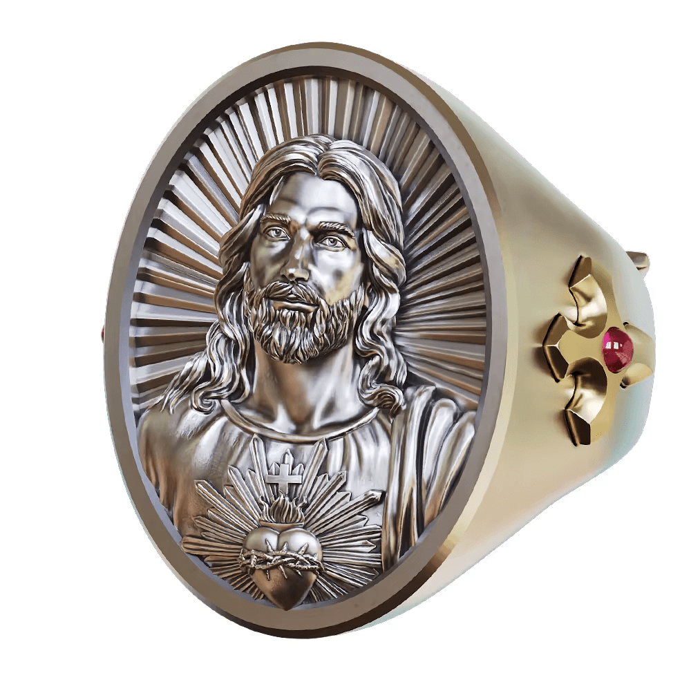 Christianartworkshop Anillo del Sagrado Corazón de Jesús en plata 925: Símbolo de amor y sacrificio. - image 1