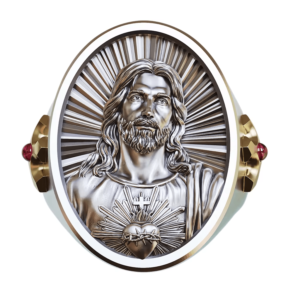 Christianartworkshop Anillo del Sagrado Corazón de Jesús en plata 925: Símbolo de amor y sacrificio. - US 15 - image 0