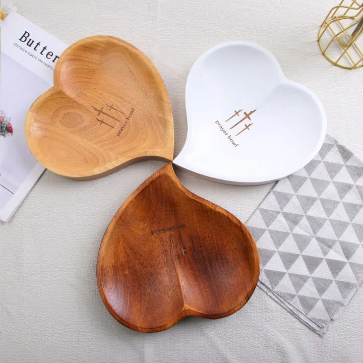 Christianartworkshop Cuenco de oración de madera en forma de corazón de 3 colores con tarjetas de notas de fe - image 0