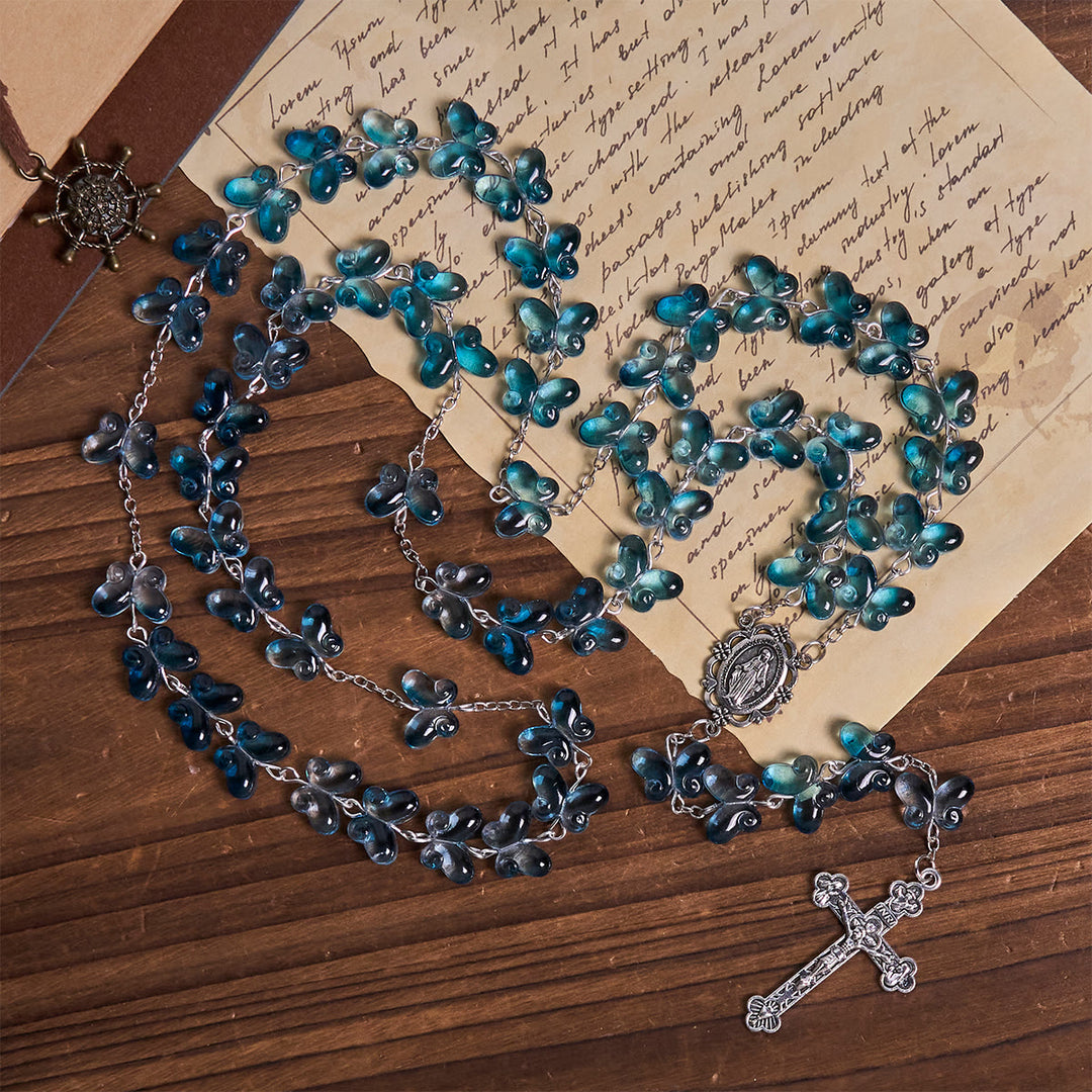 Christianartworkshop La fe es la esperanza: Pulsera de oración con mariposa azul brillante Alas de Devoción, Rosario de animales - image 7
