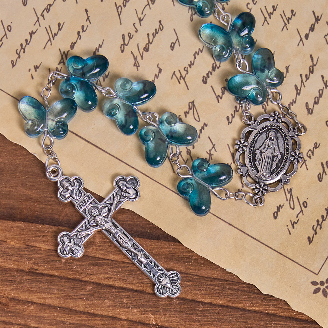 Christianartworkshop La fe es la esperanza: Pulsera de oración con mariposa azul brillante Alas de Devoción, Rosario de animales - image 9