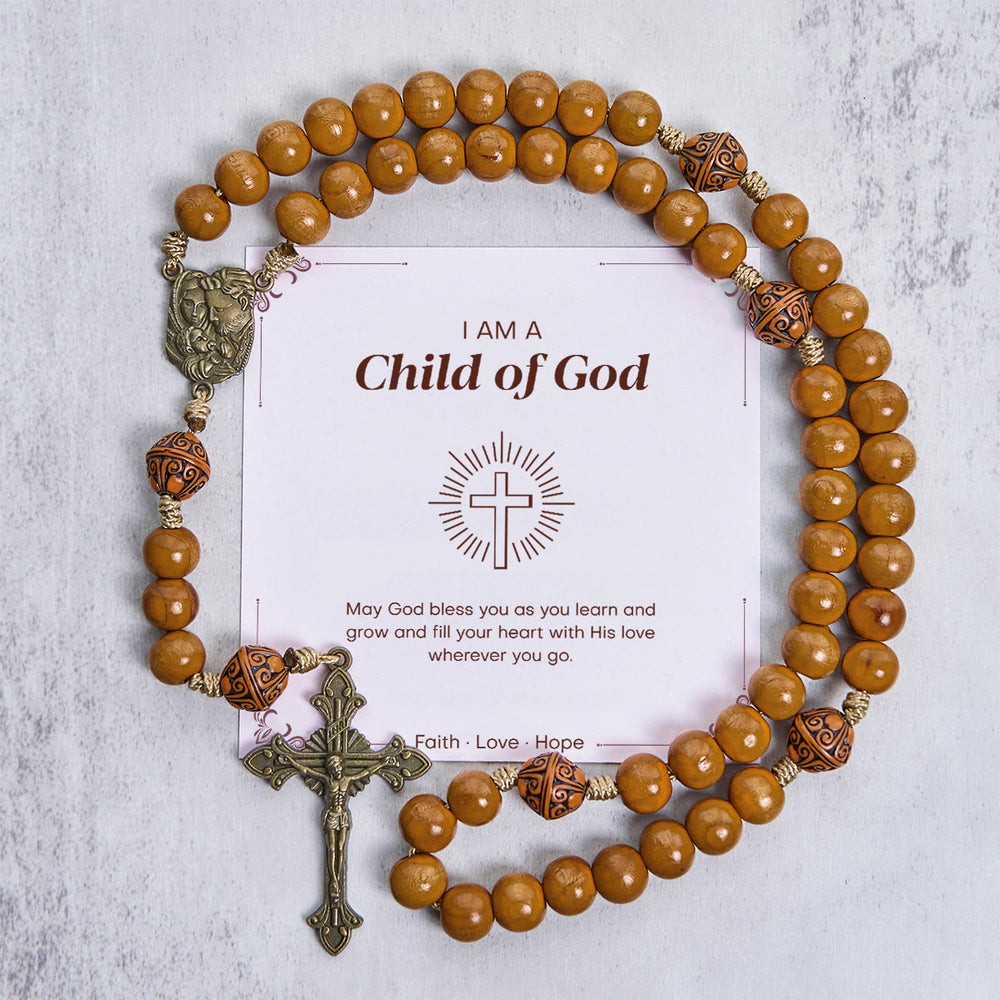Christianartworkshop Jesús es el regalo: Rosario hecho a mano con cuentas de madera de olivo de 10 mm y tarjeta de regalo. - Hijo de Dios - image 1