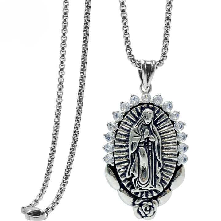 Christianartworkshop Collar con colgante de Nuestra Señora: Halo sagrado y símbolo de la rosa. - image 4