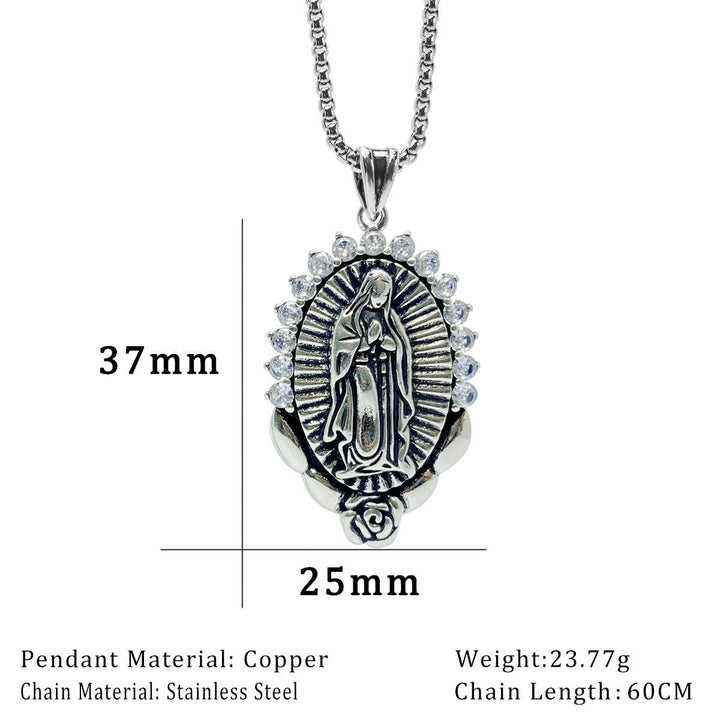 Christianartworkshop Collar con colgante de Nuestra Señora: Halo sagrado y símbolo de la rosa. - image 2