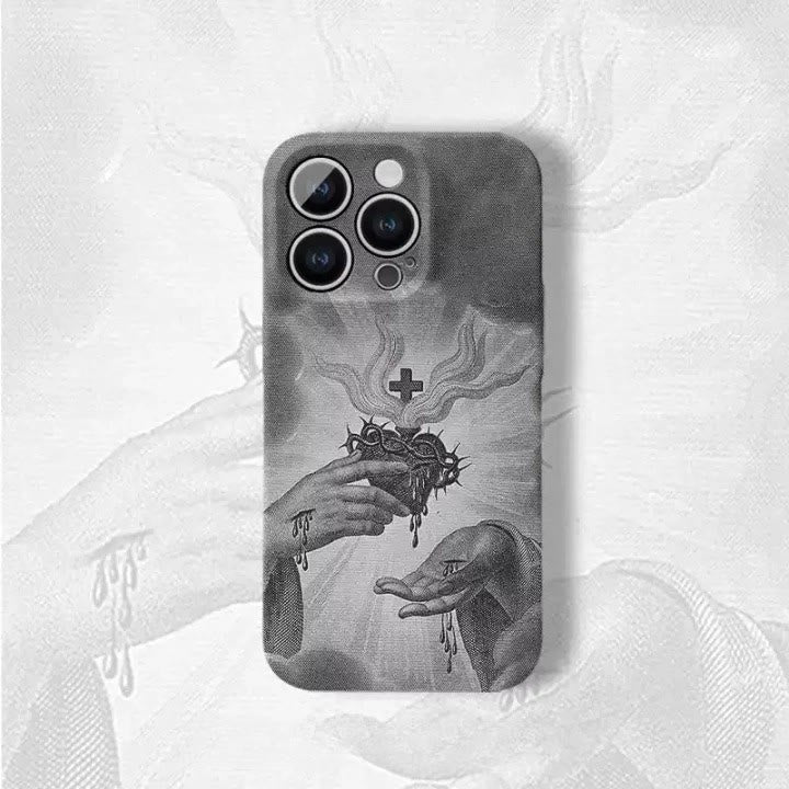 Christianartworkshop Funda para teléfono monocromática con el Sagrado Corazón y la Corona de Espinas - image 4