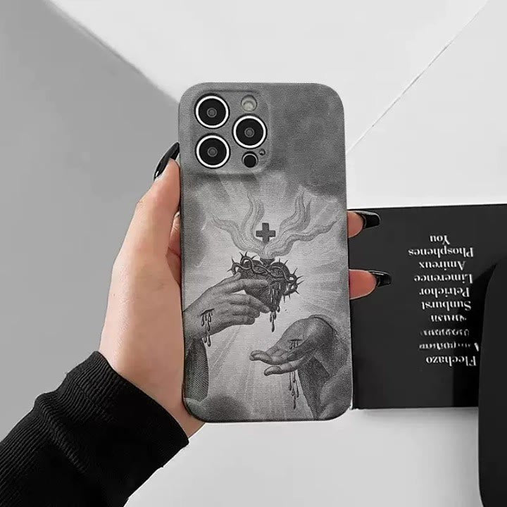 Christianartworkshop Funda para teléfono monocromática con el Sagrado Corazón y la Corona de Espinas - image 2